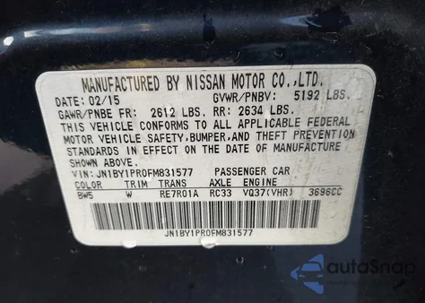 2015 Infiniti Q70L 3.7X z USA, uszkodzony, nr VIN JN1BY1PR0FM831577